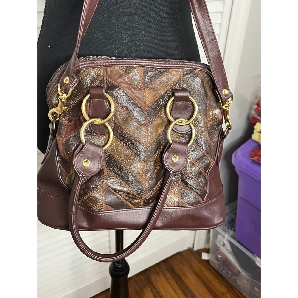 Vtg Carpetbags of America Purse Brown Leather Patchwork Hippie Boho Gypsie - Picture 4 of 6